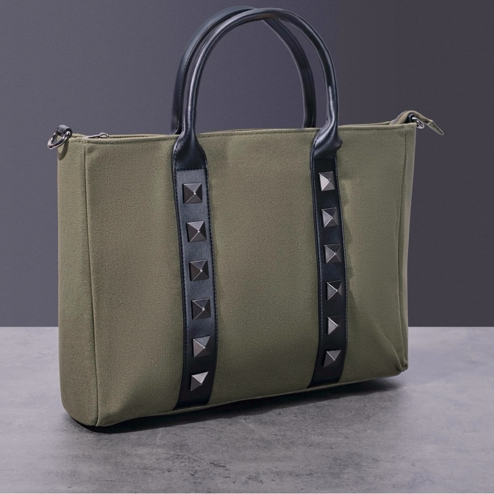 ➕Green Studded Canvas Laptop/ Tote/ Carry Bag ➕